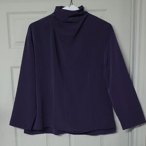 H by Halston Asymmetrical Blouse Dark Purple Zipper/Hook Eye Closure Size XL
